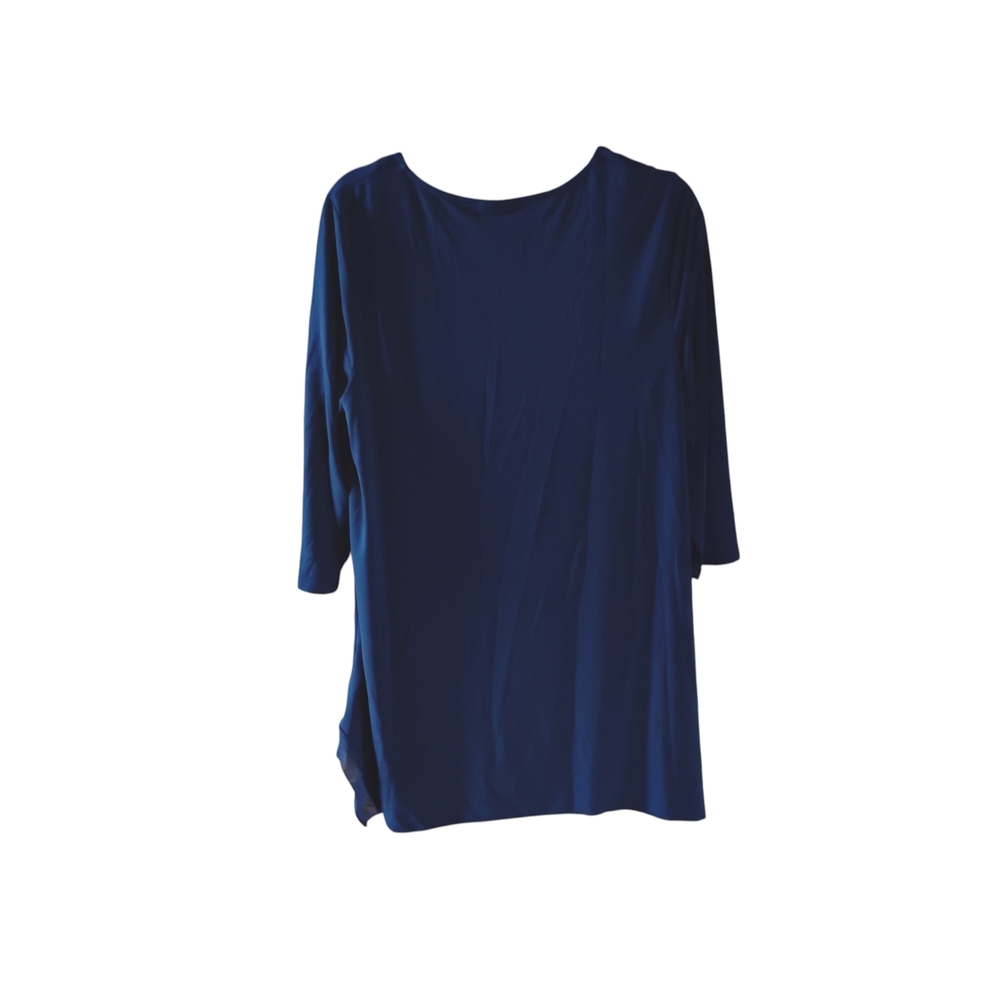 JM Collection Navy Blue and Pink Floral Embroidery V-Neck Tunic Top Sz L - Picture 2 of 7
